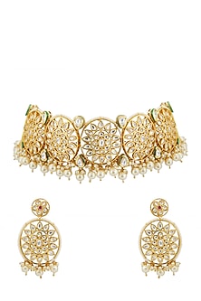 Gold Plated Kundan Polki & Pearl Choker Necklace Set