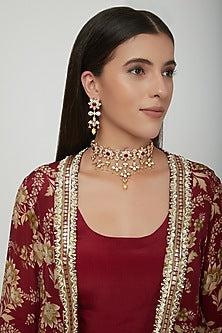 Gold Plated Kundan Polki Choker Necklace Set