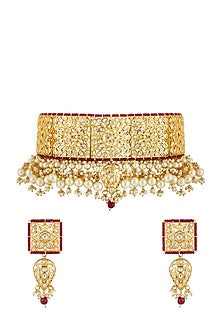 Gold Plated Kundan Polki & Pearl Choker Necklace Set
