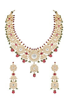 Gold Plated Kundan Polki & Ruby Choker Necklace Set