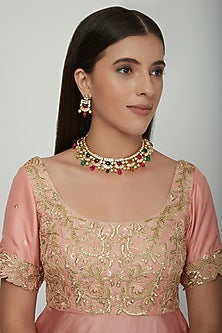 Gold Plated Kundan Polki & Navratna Necklace Set