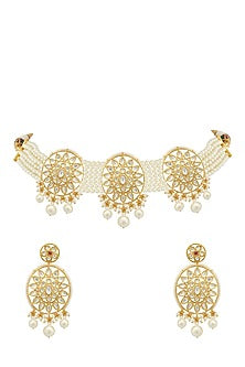 Gold Plated Kundan Polki & Pearl Choker Necklace Set