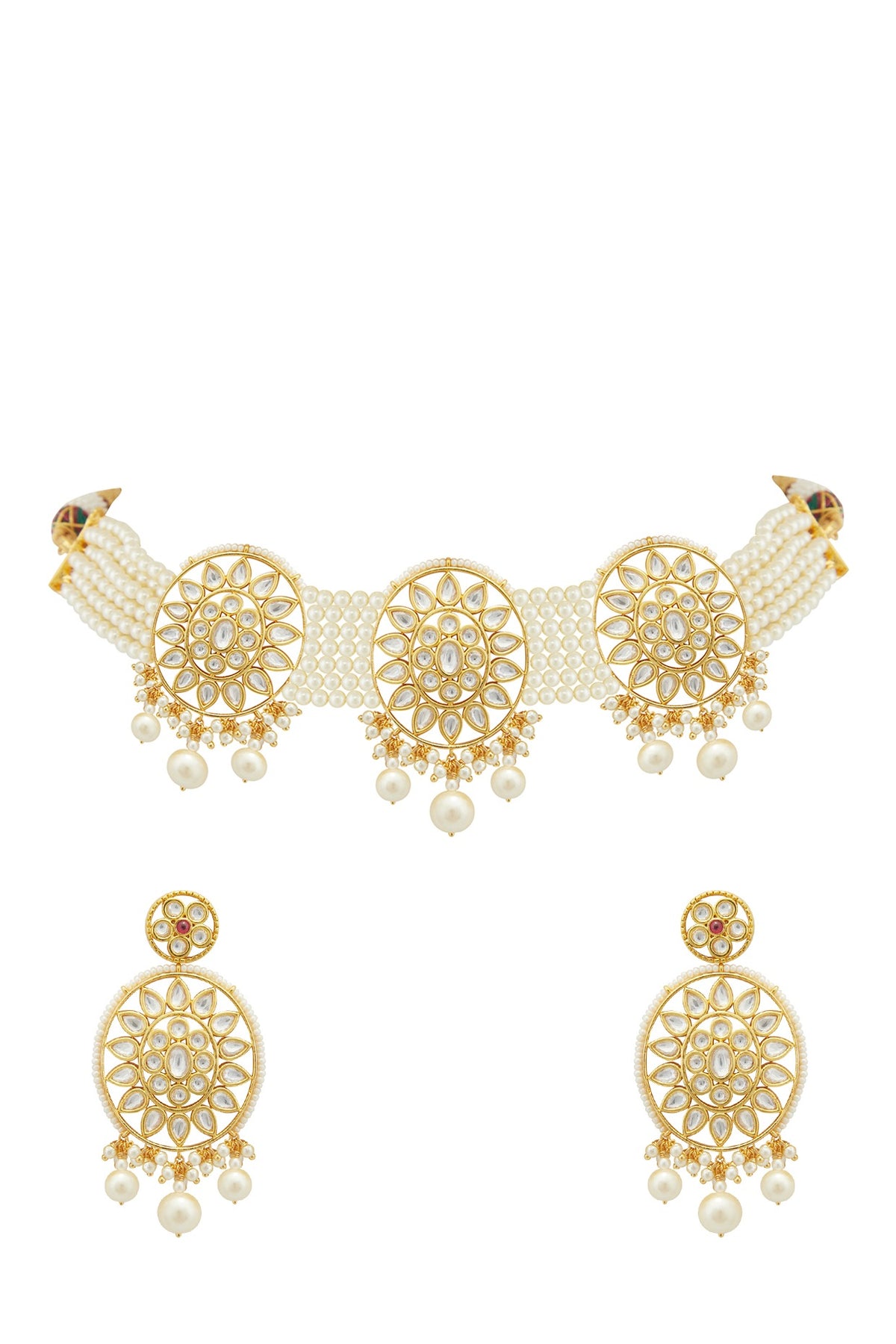 Gold Plated Kundan Polki & Pearl Choker Necklace Set