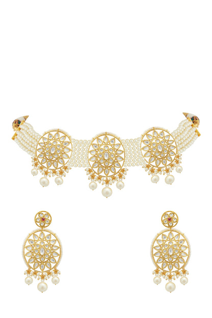 Gold Plated Kundan Polki & Pearl Choker Necklace Set