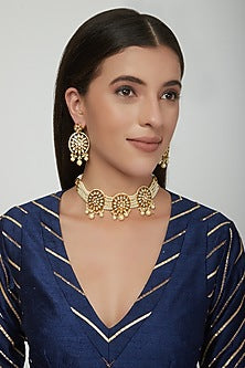Gold Plated Kundan Polki & Pearl Choker Necklace Set