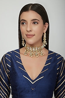 Gold Plated Pearl & Kundan Polki Choker Necklace Set