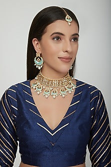 Gold Plated Kundan Polki Choker Necklace Set