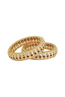 Gold Plated Kundan Polki & Ruby Kadas (Set Of 2)