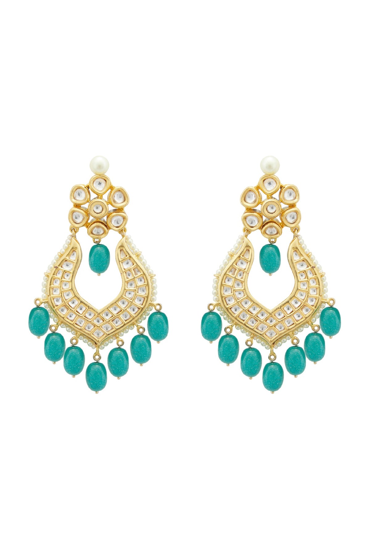 Gold Plated Kundan Polki Chandbali Earrings