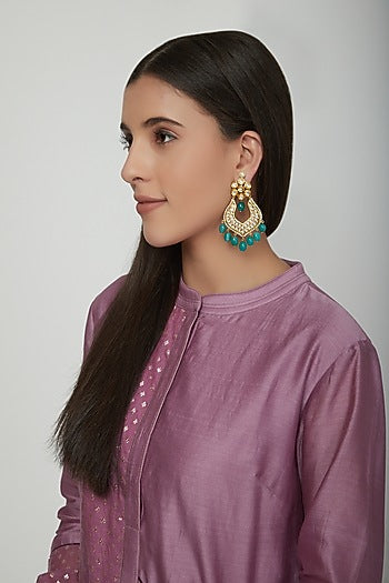 Gold Plated Kundan Polki Chandbali Earrings
