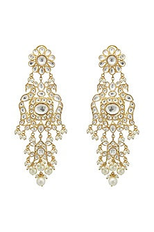 Gold Plated Kundan Polki & Pearl Dangler Earrings