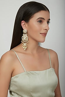 Gold Plated Kundan Polki & Pearl Dangler Earrings