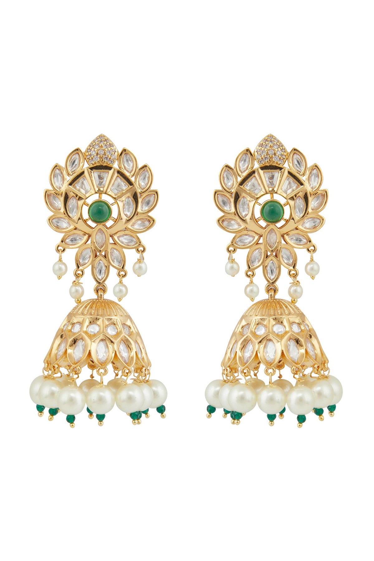 Gold Plated Kundan Polki & Pearl Jhumka Earrings
