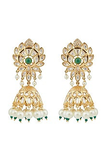 Gold Plated Kundan Polki & Pearl Jhumka Earrings