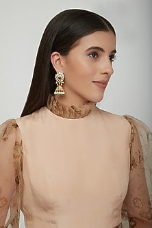 Gold Plated Kundan Polki & Pearl Jhumka Earrings
