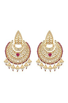 Gold Plated Kundan Polki & Ruby Chandbali Earrings