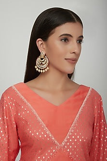 Gold Plated Kundan Polki & Ruby Chandbali Earrings