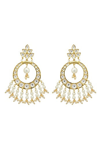Gold Plated Kundan Polki Chandbali Earrings