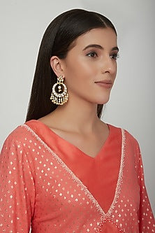 Gold Plated Kundan Polki Chandbali Earrings