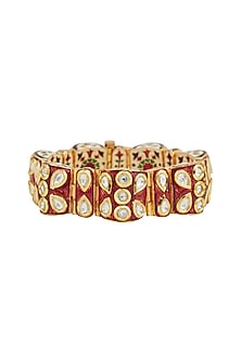 Gold Plated Kundan Polki Red Meenakari Openable Kada