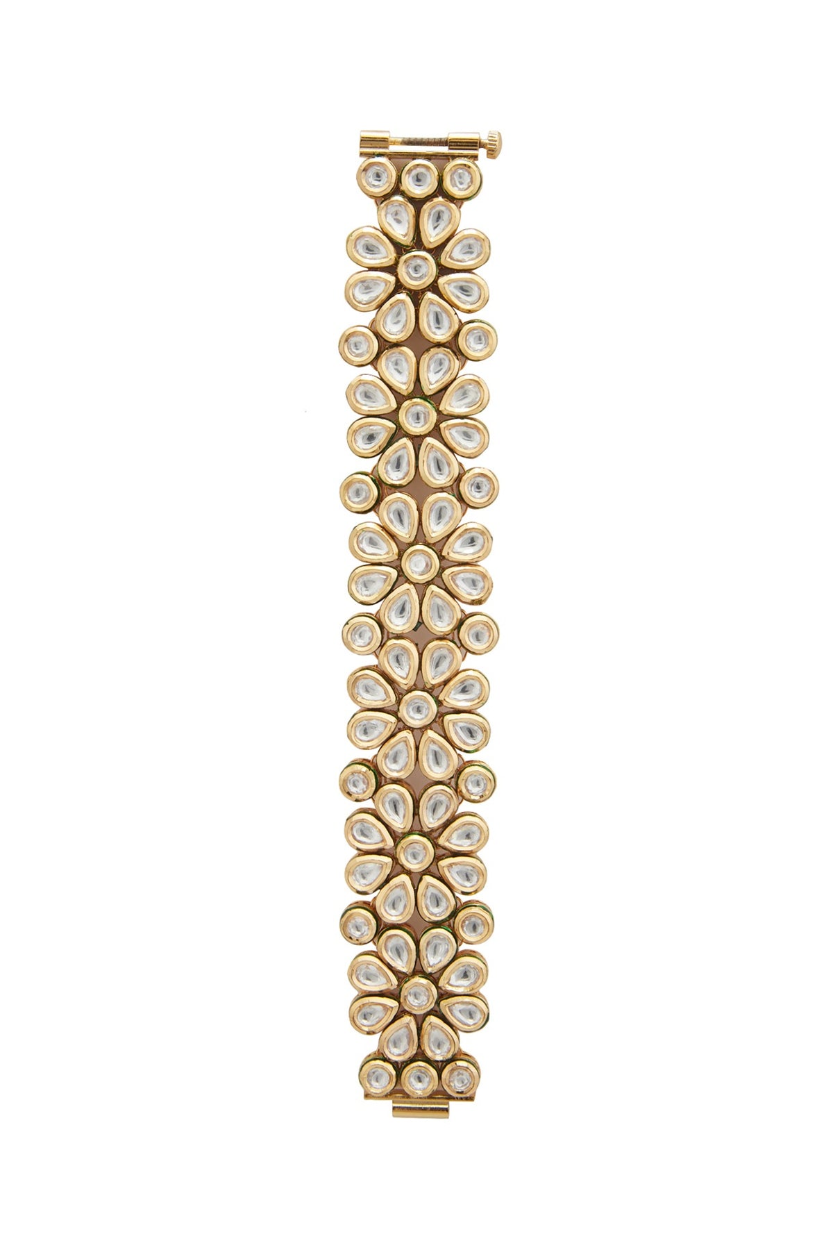 Gold Plated Kundan Polki Openable Bracelet