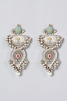 Oxidised Silver Finish Beaded & Pearl Dangler Earrings