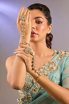 Two Tone Finish Kundan Polki Hathphool (Set Of 2)