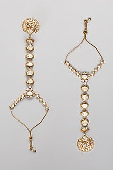 Two Tone Finish Kundan Polki Hathphool (Set Of 2)