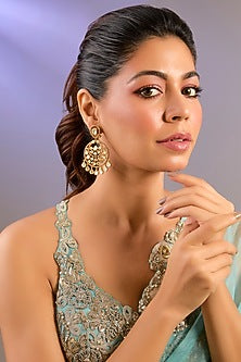 Gold Finish Moissanite Polki Chandbali Earrings