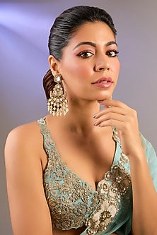 Gold Finish Moissanite Polki Chandbali Earrings