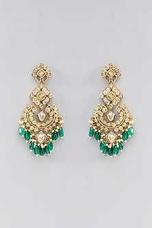 Gold Finish Kundan Polki & Green Stone Necklace Set