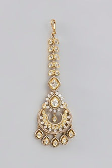 Gold Finish Moissanite Polki Maangtikka