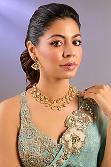 Gold Finish Moissanite Polki Layered Necklace Set