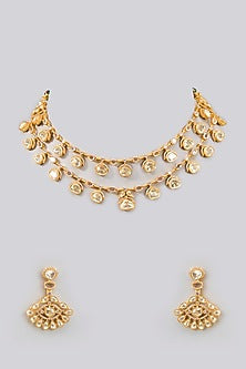 Gold Finish Moissanite Polki Layered Necklace Set