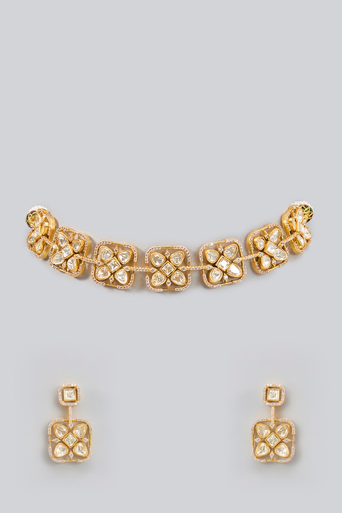 Gold Finish Moissanite Polki Choker Necklace Set