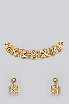 Gold Finish Moissanite Polki Choker Necklace Set