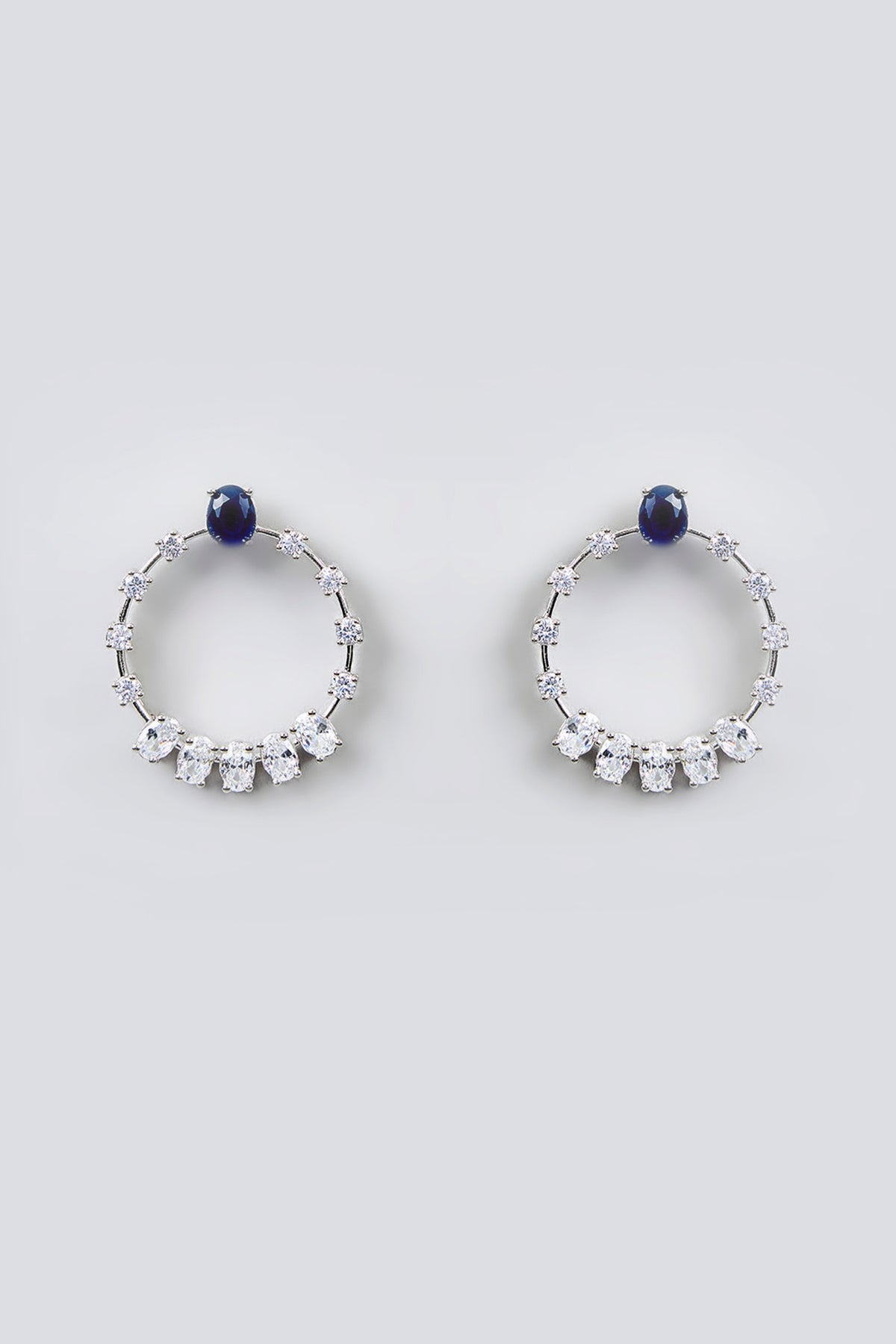 White Finish Diamond & Sapphire Stone Hoop Earrings