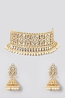 Gold Finish Kundan Polki Choker Necklace Set