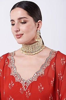 Gold Finish Kundan Polki Choker Necklace Set