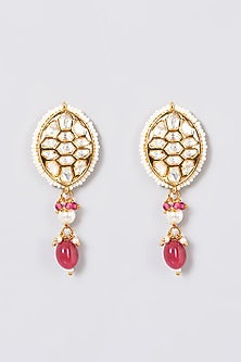 Gold Finish Kundan Polki & Red Stone Choker Necklace Set
