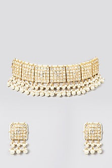 Gold Finish Kundan Polki Choker Necklace Set