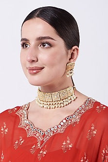 Gold Finish Kundan Polki Choker Necklace Set