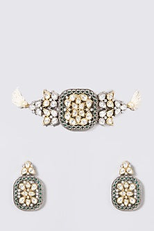 Gold Plated Kundan Polki & Beaded Choker Necklace Set