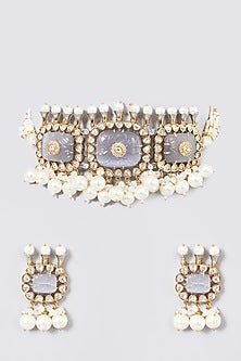 Gold Plated Kundan Polki Choker Necklace Set