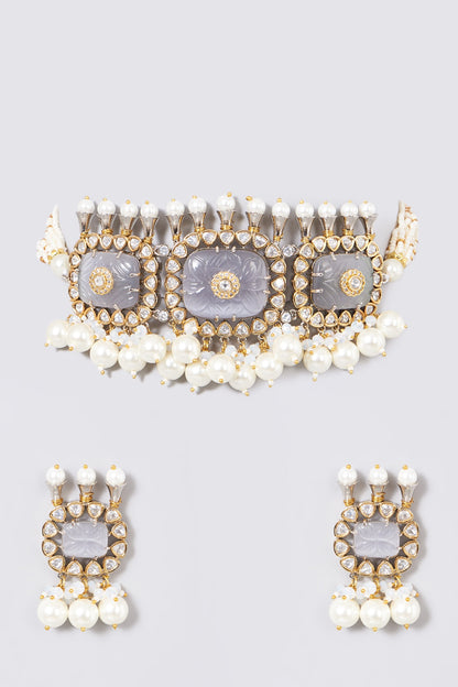 Gold Plated Kundan Polki Choker Necklace Set