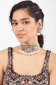Gold Plated Kundan Polki Choker Necklace Set