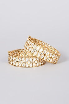 Gold Finish Kundan Polki Kadas (Set of 2)