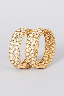 Gold Finish Kundan Polki Kadas (Set of 2)