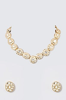 Gold Finish Kundan Polki Necklace Set