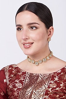 Gold Finish Kundan Polki Necklace Set
